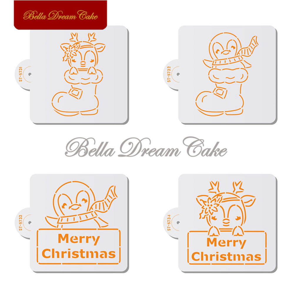 Coffee Stencil Art - 4 buah/set Selamat Natal Penguin/Rusa stensil