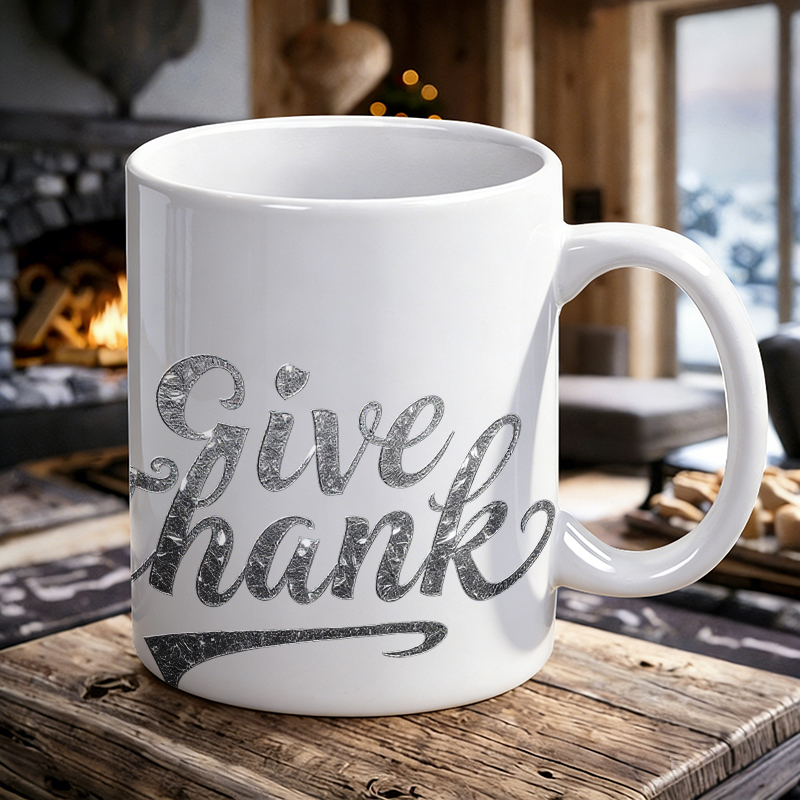 Coffee Tea Font - Mug Keramik dengan Tulisan 'Give Thanks'