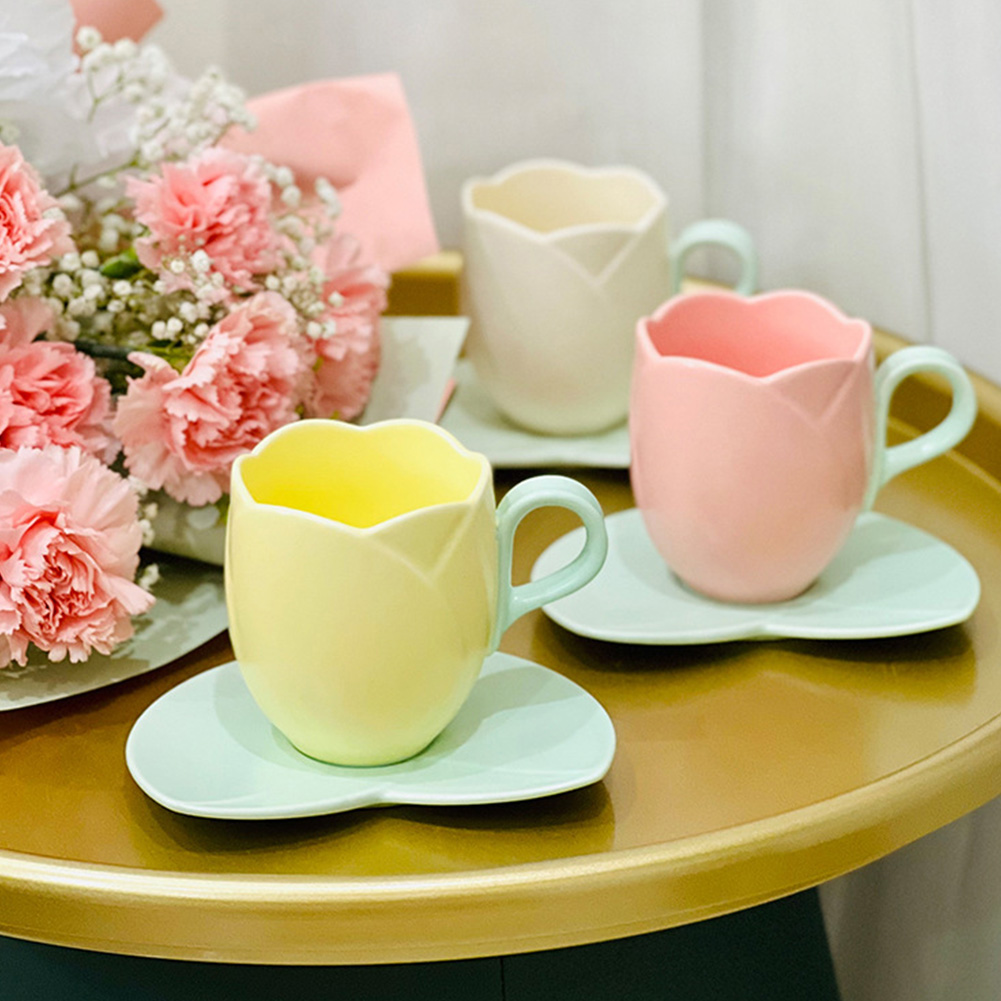 Coffee Tea Love - Cangkir Kopi Tulip dengan Piring Keramik,