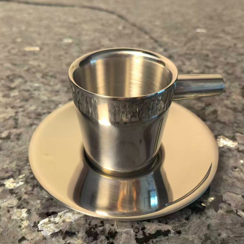 Espresso Cup Saucer - 2 Pak Cangkir Kopi Stainless Steel,