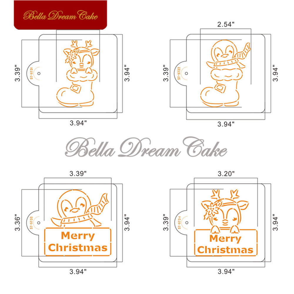 4 buah/set Selamat Natal Pengu - Coffee Stencil Art ulasan dan harga