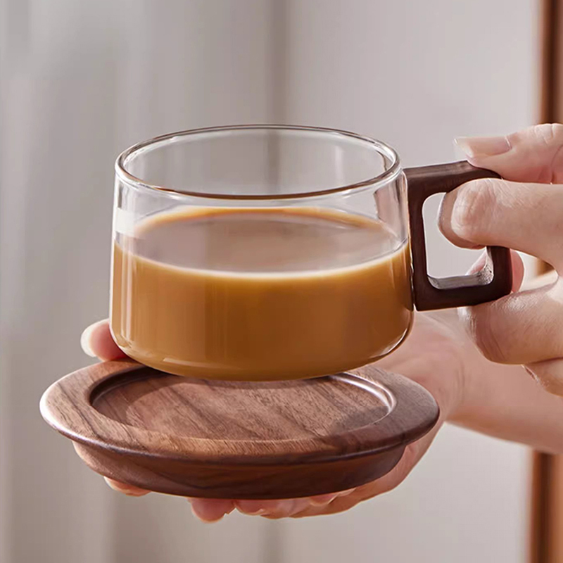 Mug Kopi Gagang Kayu dengan Se - Espresso Cup Saucer ulasan dan harga