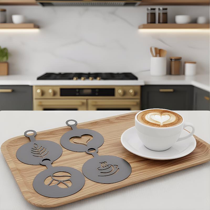 4Pcs Set Stencil Kopi Stainles - Coffee Stencil Art ulasan dan harga
