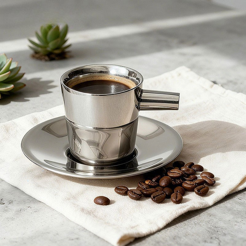 2 Pak Cangkir Kopi Stainless S - Espresso Cup Saucer ulasan dan harga
